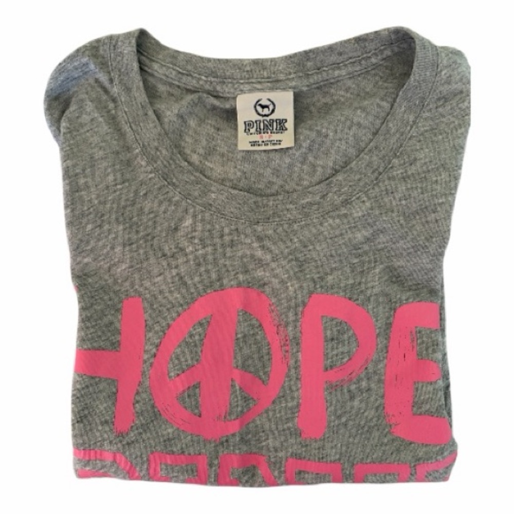 PINK Victoria's Secret VintageGray and PINK HOPE PeaceSign T-Shirt 💗 Shortsleeve